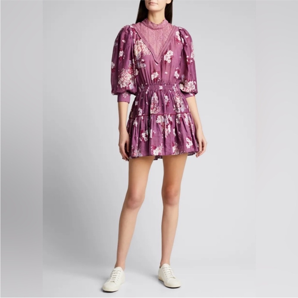LOVESHACKFANCY Viola Floral Mini Dress In Merlot Dusk